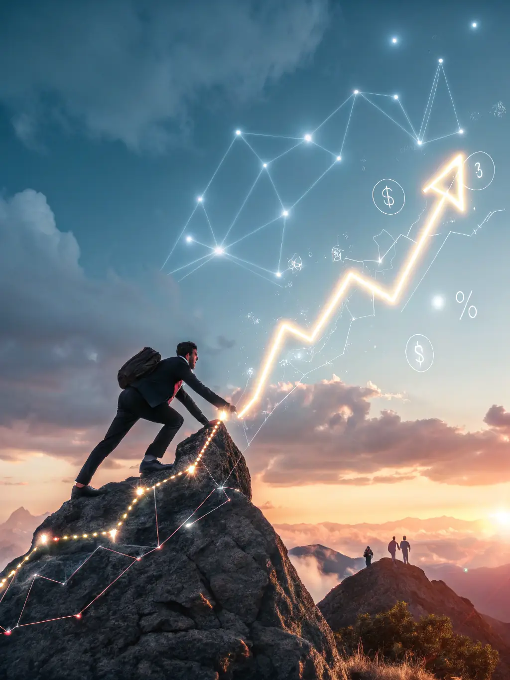 A visual representation of a business overcoming obstacles, such as a maze or a challenging climb, symbolizing overcoming growth barriers.